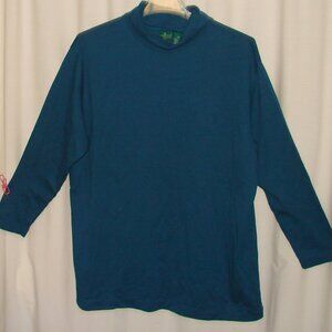 Vtg Hunt Club Woman Turtleneck Top, Sz 24W, Long Sleeve, Blue, 100% Cotton